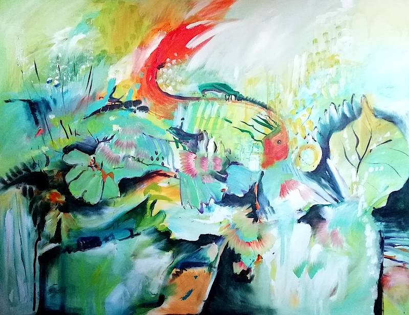 Glücklicher Fisch  2018 gemeinsam mit Jasmin Maavenian 140 x 180 cm