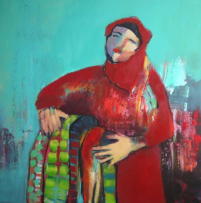 Frau mit Schals 100 x 100 cm 